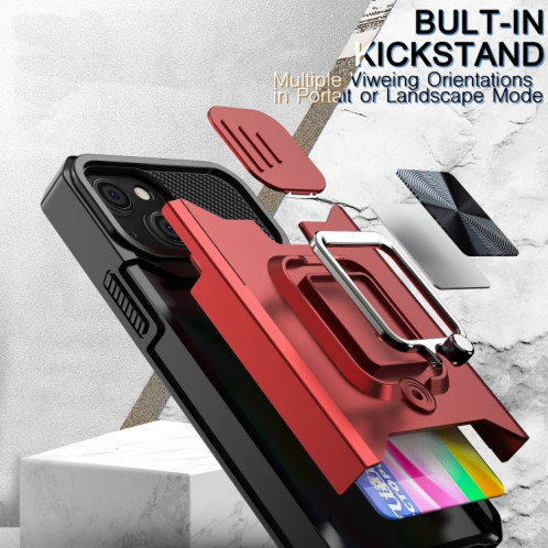 Cover Caméra coulissant Design PC + TPU Case antichoc avec porte-bague et emplacement de carte pour iPhone 13 (noir) SH702B1530-07