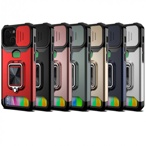 Coque de caméra coulissante design PC + TPU Case antichoc avec porte-bague et emplacement de carte pour iPhone 13 (or) SH702E207-07