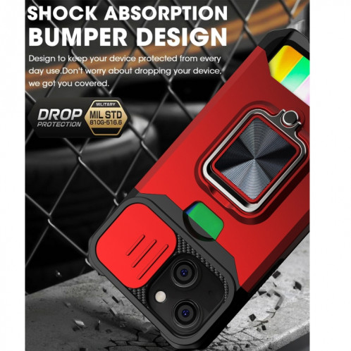 Coque de caméra coulissante design PC + TPU Case antichoc avec porte-bague et emplacement de carte pour iPhone 13 (or) SH702E207-07