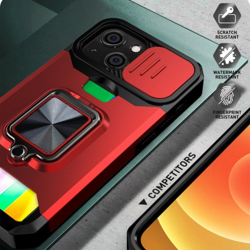 Coque de caméra coulissante design PC + TPU Case antichoc avec porte-bague et emplacement de carte pour iPhone 13 (or) SH702E207-07
