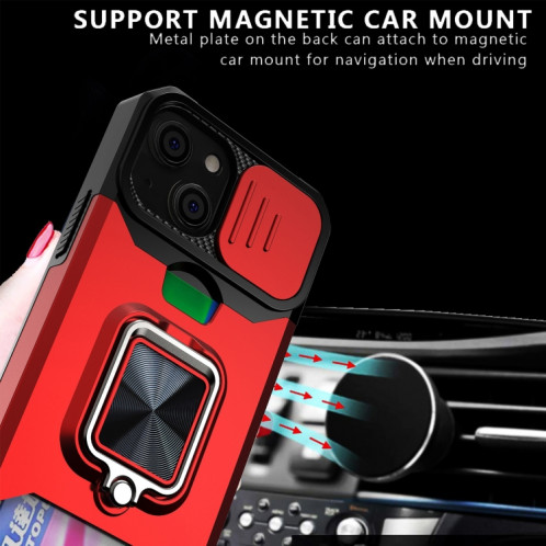 Coque de caméra coulissante design PC + TPU Case antichoc avec porte-bague et emplacement de carte pour iPhone 13 (or) SH702E207-07