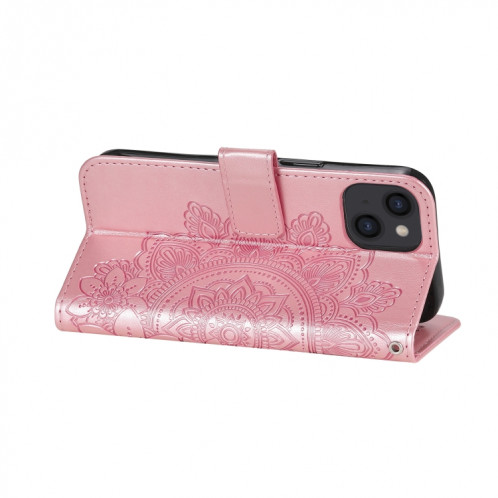 Fleurs 7-Pétales Motif de gaufrage Horizontal Flip PU Coque en cuir PU avec support & carte Slots & Portefeuille et cadre photo pour iPhone 13 (or rose) SH701A1217-07
