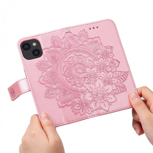 Fleurs 7-Pétales Motif de gaufrage Horizontal Flip PU Coque en cuir PU avec support & carte Slots & Portefeuille et cadre photo pour iPhone 13 (or rose) SH701A1217-07