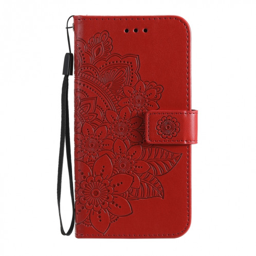 Fleurs 7-Pétales Modèle de gaufrage Horizontal Flip PU Coque en cuir PU avec support et carte de portefeuille et cadre de portefeuille et photo pour iPhone 13 (rouge) SH701B274-07
