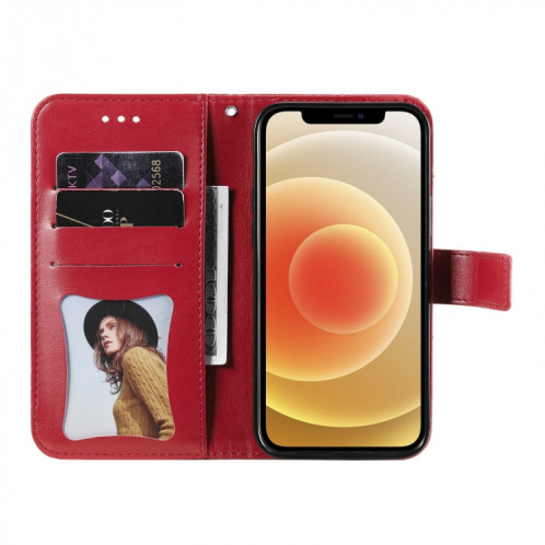 Fleurs 7-Pétales Modèle de gaufrage Horizontal Flip PU Coque en cuir PU avec support et carte de portefeuille et cadre de portefeuille et photo pour iPhone 13 (rouge) SH701B274-07