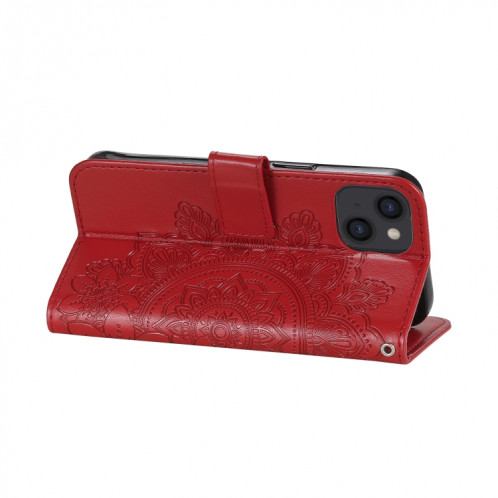 Fleurs 7-Pétales Modèle de gaufrage Horizontal Flip PU Coque en cuir PU avec support et carte de portefeuille et cadre de portefeuille et photo pour iPhone 13 (rouge) SH701B274-07