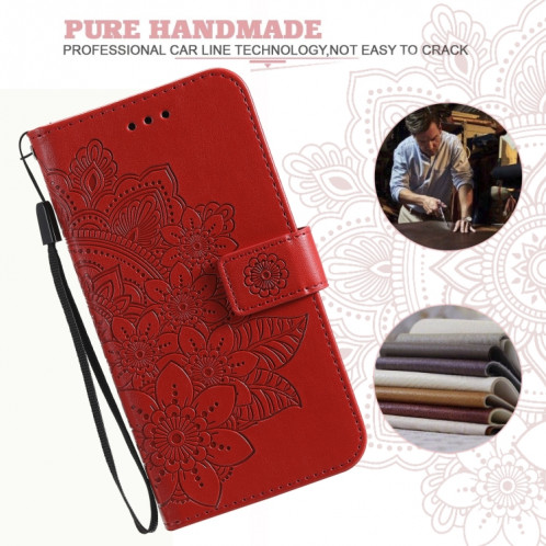 Fleurs 7-Pétales Modèle de gaufrage Horizontal Flip PU Coque en cuir PU avec support et carte de portefeuille et cadre de portefeuille et photo pour iPhone 13 (rouge) SH701B274-07