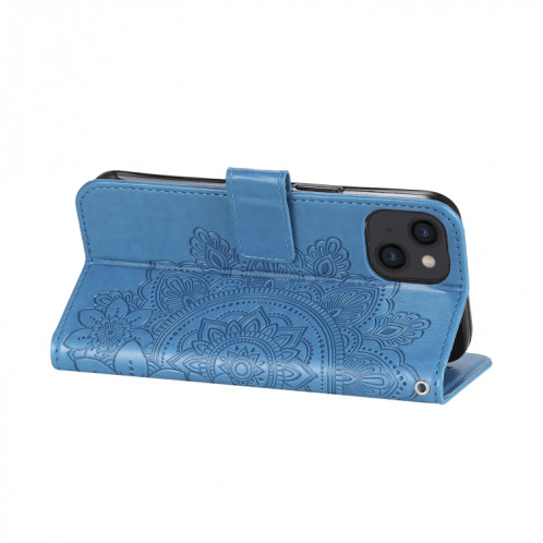 Fleurs 7-Pétales Motif de gaufrage Horizontal Flip PU Coque en cuir PU avec support & carte Slots & Portefeuille et cadre photo pour iPhone 13 (bleu) SH701D1583-07