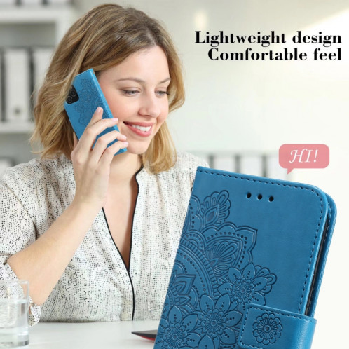 Fleurs 7-Pétales Motif de gaufrage Horizontal Flip PU Coque en cuir PU avec support & carte Slots & Portefeuille et cadre photo pour iPhone 13 (bleu) SH701D1583-07