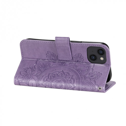 Fleurs 7-Pétales Modèle de gaufrage Horizontal Flip PU Coque en cuir PU avec support & carte Slots & Portefeuille et cadre photo pour iPhone 13 (Violet léger) SH701E332-07