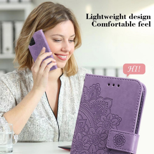 Fleurs 7-Pétales Modèle de gaufrage Horizontal Flip PU Coque en cuir PU avec support & carte Slots & Portefeuille et cadre photo pour iPhone 13 (Violet léger) SH701E332-07