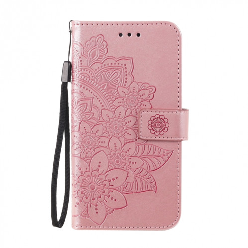 Fleurs 7-Pétales Motif de gaufrage Horizontal Flip PU Coque en cuir PU avec support & carte Slots & Portefeuille et cadre photo pour iPhone 13 Pro (Rose Gold) SH703A1820-07