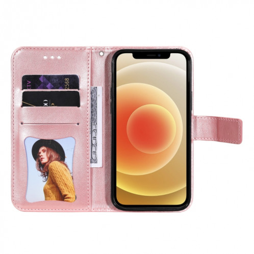 Fleurs 7-Pétales Motif de gaufrage Horizontal Flip PU Coque en cuir PU avec support & carte Slots & Portefeuille et cadre photo pour iPhone 13 Pro (Rose Gold) SH703A1820-07