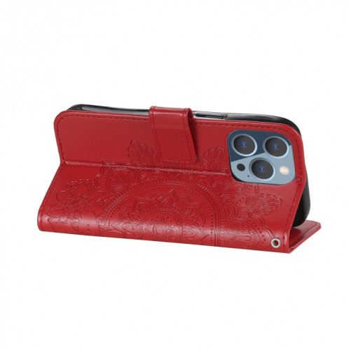 Fleurs 7-Pétales Motif de gaufrage Horizontal Flip PU Coque en cuir PU avec support et carte de portefeuille et cadre de portefeuille et photo pour iPhone 13 Pro (rouge) SH703B370-07