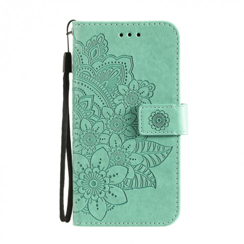 Fleurs 7-Pétales Motif de gaufrage Horizontal Flip PU Coque en cuir PU avec support et carte de portefeuille et cadre de portefeuille et photo pour iPhone 13 Pro (Vert) SH703C1946-07