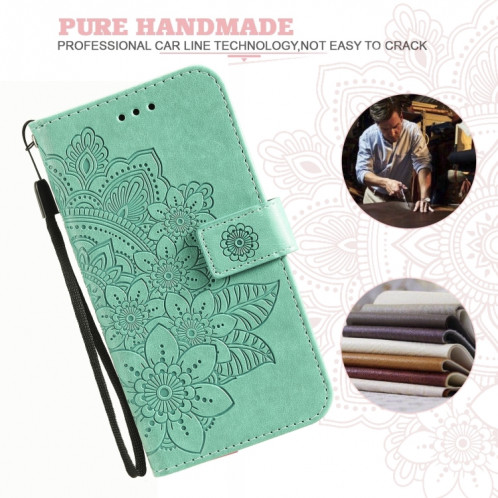 Fleurs 7-Pétales Motif de gaufrage Horizontal Flip PU Coque en cuir PU avec support et carte de portefeuille et cadre de portefeuille et photo pour iPhone 13 Pro (Vert) SH703C1946-07
