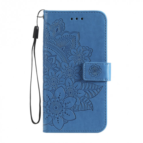 Fleurs 7-Pétales Motif de gaufrage Horizontal Flip PU Coque en cuir PU avec support et carte de portefeuille et cadre de portefeuille et photo pour iPhone 13 Pro (Bleu) SH703D1742-07