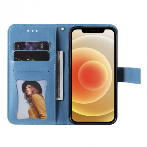 Fleurs 7-Pétales Motif de gaufrage Horizontal Flip PU Coque en cuir PU avec support et carte de portefeuille et cadre de portefeuille et photo pour iPhone 13 Pro (Bleu) SH703D1742-07