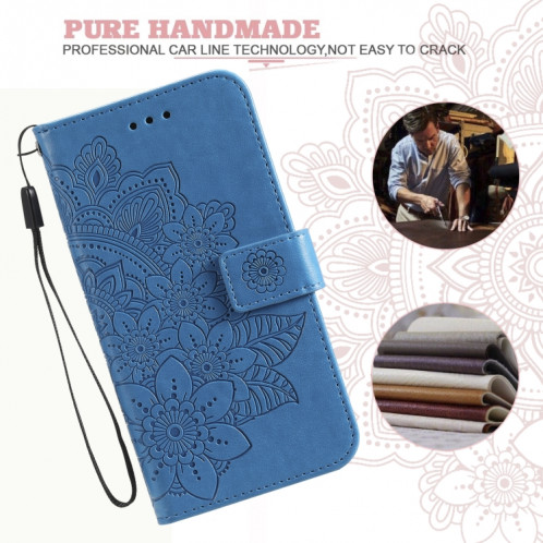 Fleurs 7-Pétales Motif de gaufrage Horizontal Flip PU Coque en cuir PU avec support et carte de portefeuille et cadre de portefeuille et photo pour iPhone 13 Pro (Bleu) SH703D1742-07