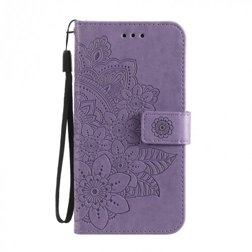 Fleurs 7-Pétales Motif de gaufrage Horizontal Flip PU Housse en cuir PU avec support et carte de portefeuille et cadre de portefeuille et photo pour iPhone 13 Pro (Violet léger) SH703E252-07
