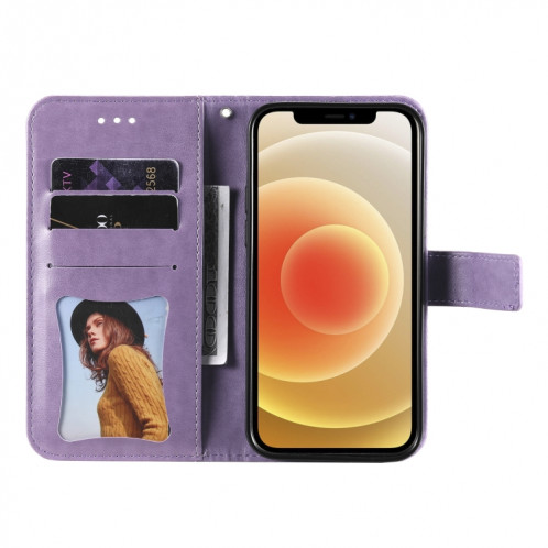 Fleurs 7-Pétales Motif de gaufrage Horizontal Flip PU Housse en cuir PU avec support et carte de portefeuille et cadre de portefeuille et photo pour iPhone 13 Pro (Violet léger) SH703E252-07