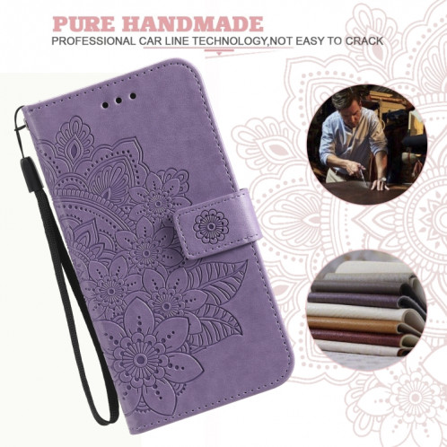 Fleurs 7-Pétales Motif de gaufrage Horizontal Flip PU Housse en cuir PU avec support et carte de portefeuille et cadre de portefeuille et photo pour iPhone 13 Pro (Violet léger) SH703E252-07