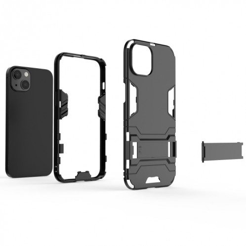PC + TPU Cas de protection antichoc avec support invisible pour iPhone 13 (noir) SH702A169-07