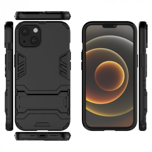 PC + TPU Cas de protection antichoc avec support invisible pour iPhone 13 (noir) SH702A169-07