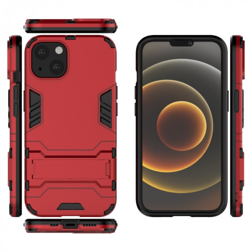 PC + TPU Cas de protection antichoc avec support invisible pour iPhone 13 (rouge) SH702B269-07