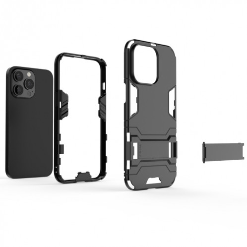 PC + TPU Cas de protection antichoc avec support invisible pour iPhone 13 Pro (Noir) SH703A1336-07