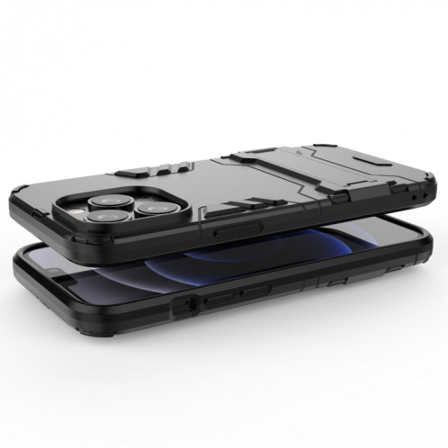 PC + TPU Cas de protection antichoc avec support invisible pour iPhone 13 Pro (Noir) SH703A1336-07