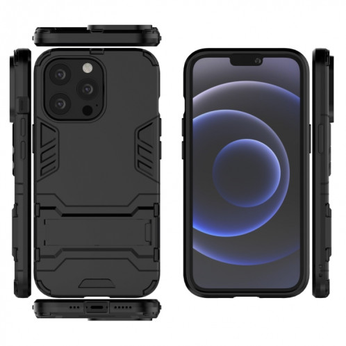 PC + TPU Cas de protection antichoc avec support invisible pour iPhone 13 Pro (Noir) SH703A1336-07