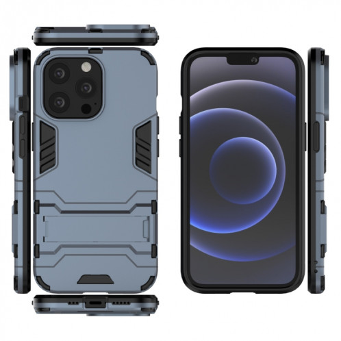PC + TPU Cas de protection antichoc avec porte-invisible pour iPhone 13 Pro (bleu marine) SH703C1658-07