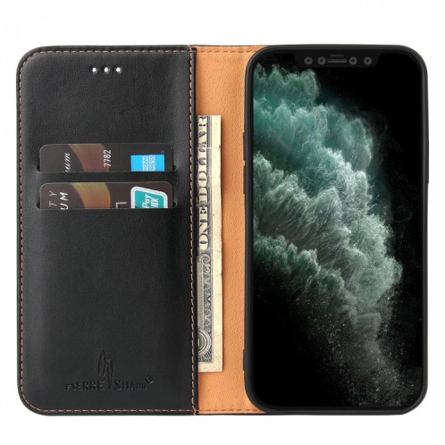 Fierre Shann Pu Cuir PU Texture Horizontal Toas Horizon Horizontal Boot avec porte-cartes et portefeuille pour iPhone 13 (noir) SF802A1345-07