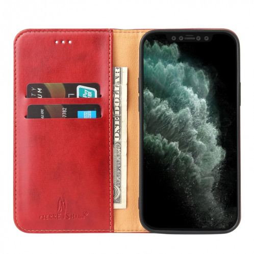 Fierre Shann Pu en cuir Texture Horizontal Flip Cuir Coffret avec porte-cartes et portefeuille pour iPhone 13 (rouge) SF802B971-07