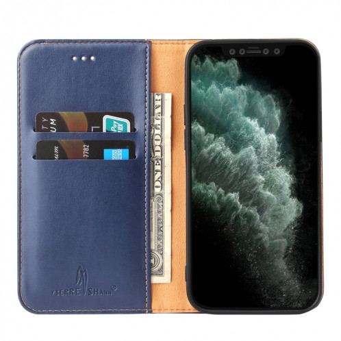 Fierre Shann Pu en cuir PU Texture Horizontal Flip Cuir Toot avec porte-cartes et portefeuille pour iPhone 13 (bleu) SF802C957-07