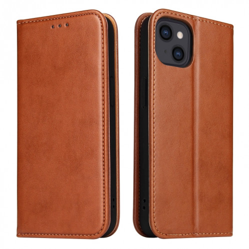 Fierre Shann Pu en cuir Texture Horizontal Flip Cuir Case avec support & Portefeuille pour iPhone 13 (Brown) SF802D783-07