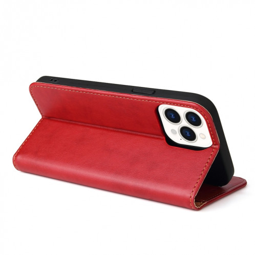Fierre Shann Pu Cuir Texture Texture Horizontale Horizontal Toas Cuir Avec Support & Card Slots & Portefeuille pour iPhone 13 Pro (Rouge) SF803B1134-07
