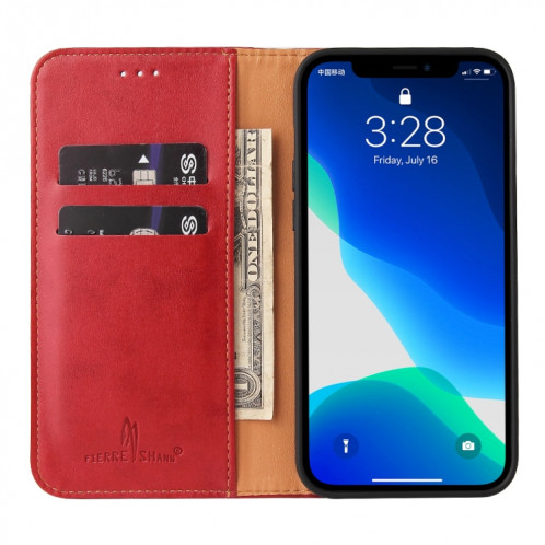 Fierre Shann Pu Cuir Texture Texture Horizontale Horizontal Toas Cuir Avec Support & Card Slots & Portefeuille pour iPhone 13 Pro (Rouge) SF803B1134-07