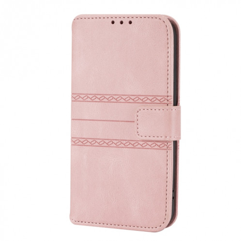 Boucle magnétique à rayures en relief PU + TPU Horizontal Horizontal Coating Horizon avec support & Card Slot & Portefeuille et cadre photo & Sling pour iPhone 13 Mini (rose) SH201A22-08