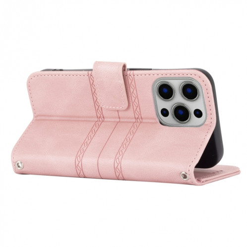 Boucle magnétique à rayures en relief PU + TPU Horizontal Horizontal Coating Horizon avec support & Card Slot & Portefeuille et cadre photo & Sling pour iPhone 13 Mini (rose) SH201A22-08