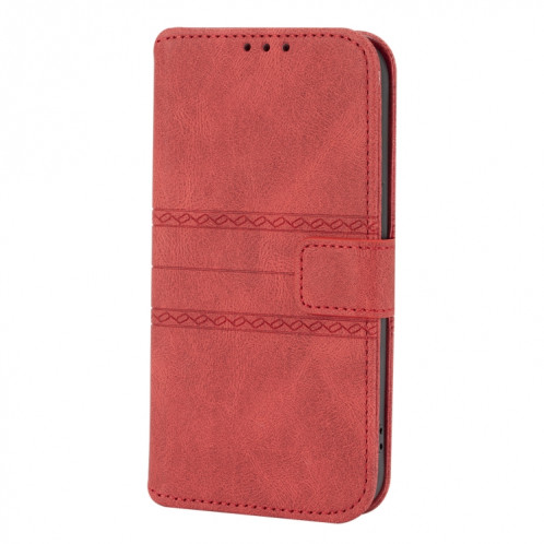 Boucle magnétique à rayures en relief PU + TPU Horizontal Horizontal Coatier Coating avec support et carte de portefeuille et cadre de portefeuille et de photos pour iPhone 13 mini (rouge) SH201B455-08