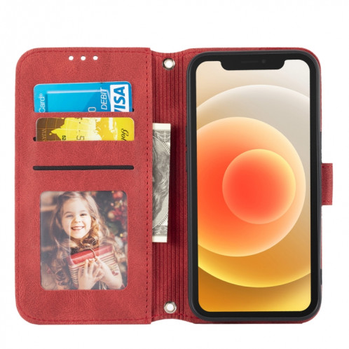 Boucle magnétique à rayures en relief PU + TPU Horizontal Horizontal Coatier Coating avec support et carte de portefeuille et cadre de portefeuille et de photos pour iPhone 13 mini (rouge) SH201B455-08