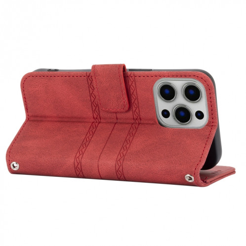 Boucle magnétique à rayures en relief PU + TPU Horizontal Horizontal Coatier Coating avec support et carte de portefeuille et cadre de portefeuille et de photos pour iPhone 13 mini (rouge) SH201B455-08