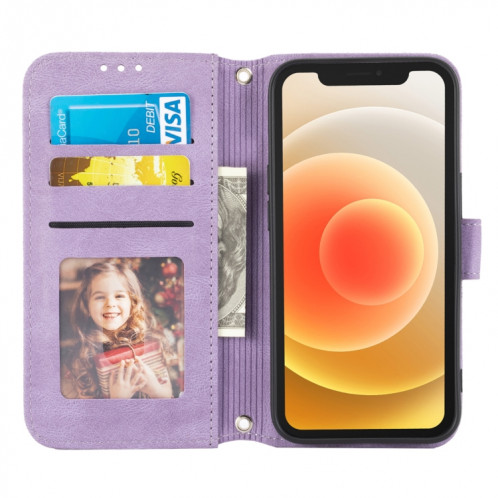 Boucle magnétique à rayures en relief PU + TPU Horizontal Horizontal Horizon Coffret avec support & Card Slot & Portefeuille et cadre photo et sling pour iPhone 13 mini (violet) SH201E772-08