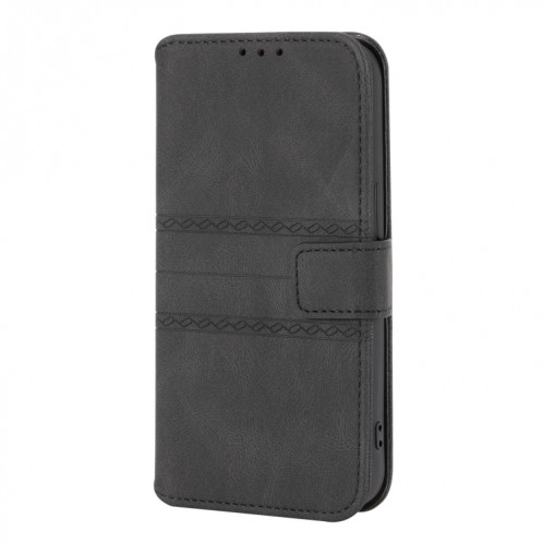 Boucle magnétique à rayures en relief PU + TPU Horizontal Horizontal Boîtier en cuir avec support et portefeuille et portefeuille et sling pour iPhone 13 mini (noir) SH201F873-08