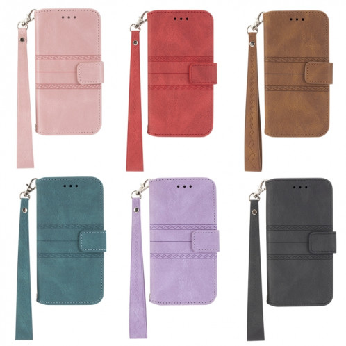 Boucle magnétique à rayures en relief PU + TPU Horizontal Horizontal Horizon Coffret avec support & Card Slot & Portefeuille et cadre photo et sling pour iPhone 13 mini (violet) SH201E772-08