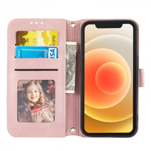 Boucle magnétique à rayures en relief PU + TPU Horizontal Horizontal Horizon Coffret avec porte-carte et portefeuille et cadre photo et sling pour iPhone 13 (rose) SH202A1596-08
