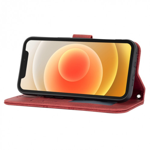 Boucle magnétique à rayures en relief PU + TPU Horizontal Horizontal Toam Coating avec support & Card Slot & Portefeuille et cadre photo et élingue pour iPhone 13 (rouge) SH202B1181-08