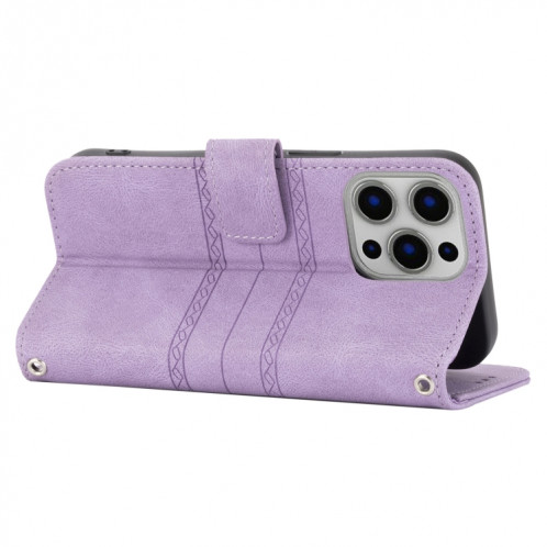 Boucle magnétique à rayures en relief PU + TPU Horizontal Flip Coating Boîtier avec support & Card Slot & Portefeuille et cadre photo et sling pour iPhone 13 (violet) SH202E976-08